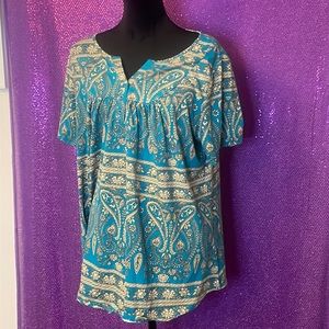 Women's Blouse - Blue and Cream